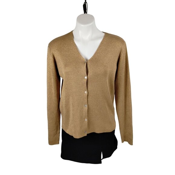 J.A.C Womens XL Vintage Gold Button-Up V-Neck Cardigan Sweater - Picture 1 of 7
